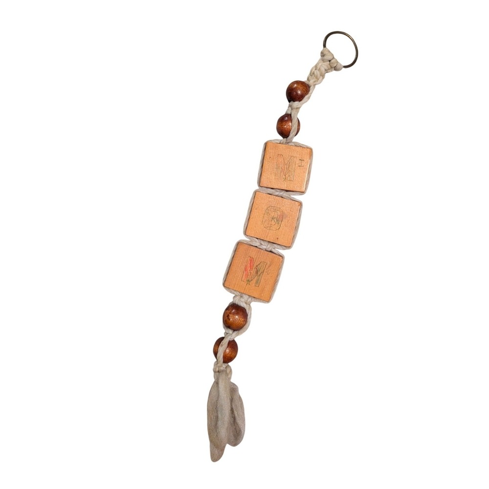 Handmade Macrame MOM Wooden Block Wall Hanging Tassel Keychain Boho Decor
